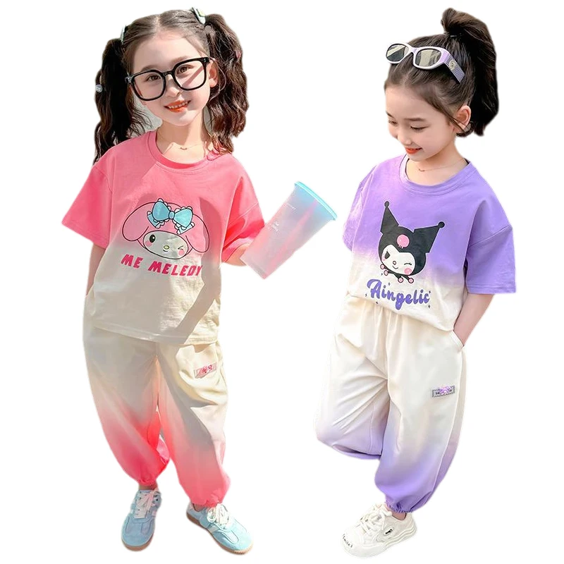 

Kuromi Kawaii Girls Clothes Sets Kids T-shirt pants Suit Summer Clothes Girl Suit Teens Children's Clothes for 2-9Years