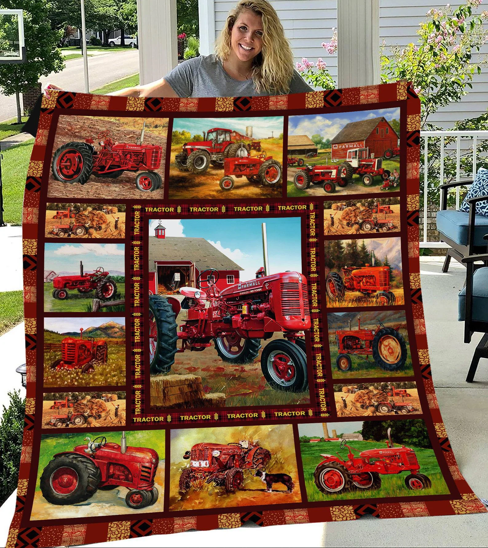 Red Tractor Blanket Christmas  for Boy Fleece Sherpa Blankets Boy's Birthday Gifts Grandson  Father and Son