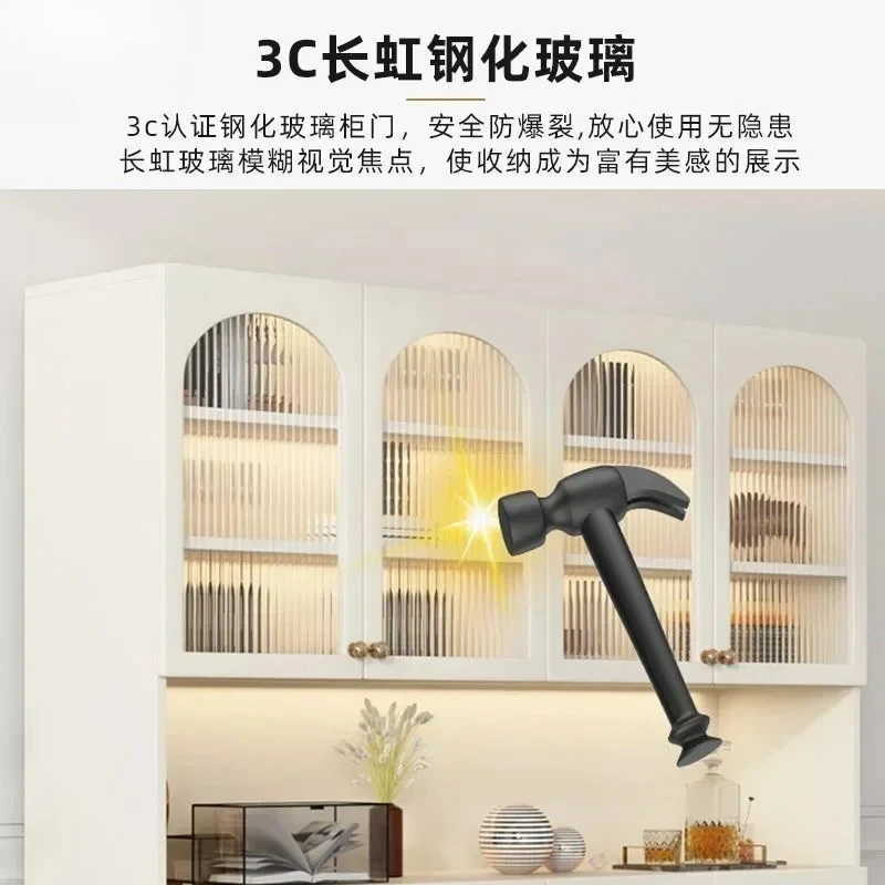 Grande dispensa da cucina con ante in vetro, ripiani regolabili, armadio portaoggetti in legno a più livelli, ante in vetro, armadio da pavimento per soggiorno