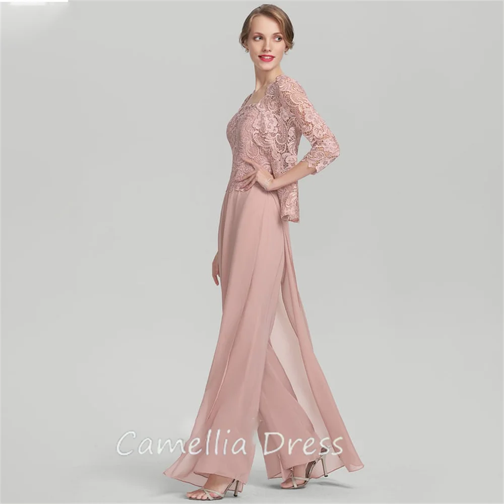 New Square Neck Mother Of The Bride Dress Jumpsuit Floor-Length Chiffon Lace Formal Dresses Vestidos Mae Da Noiva Casamentos