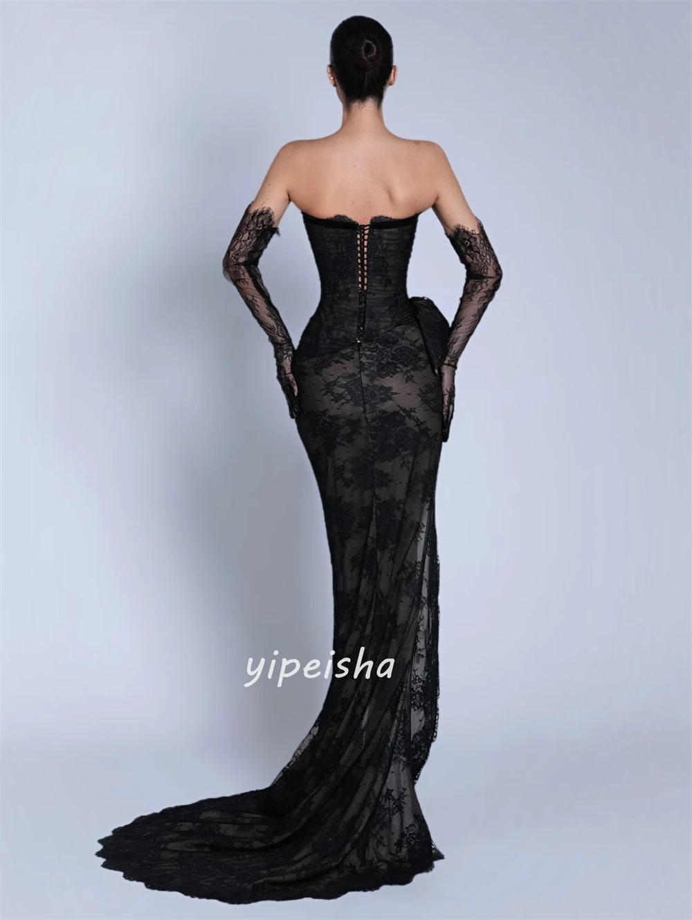 Personalizado estilo moderno sexy renda ruched plissado sereia sem alças vestidos longos sob medida vestidos de ocasião de alta qualidade combinando