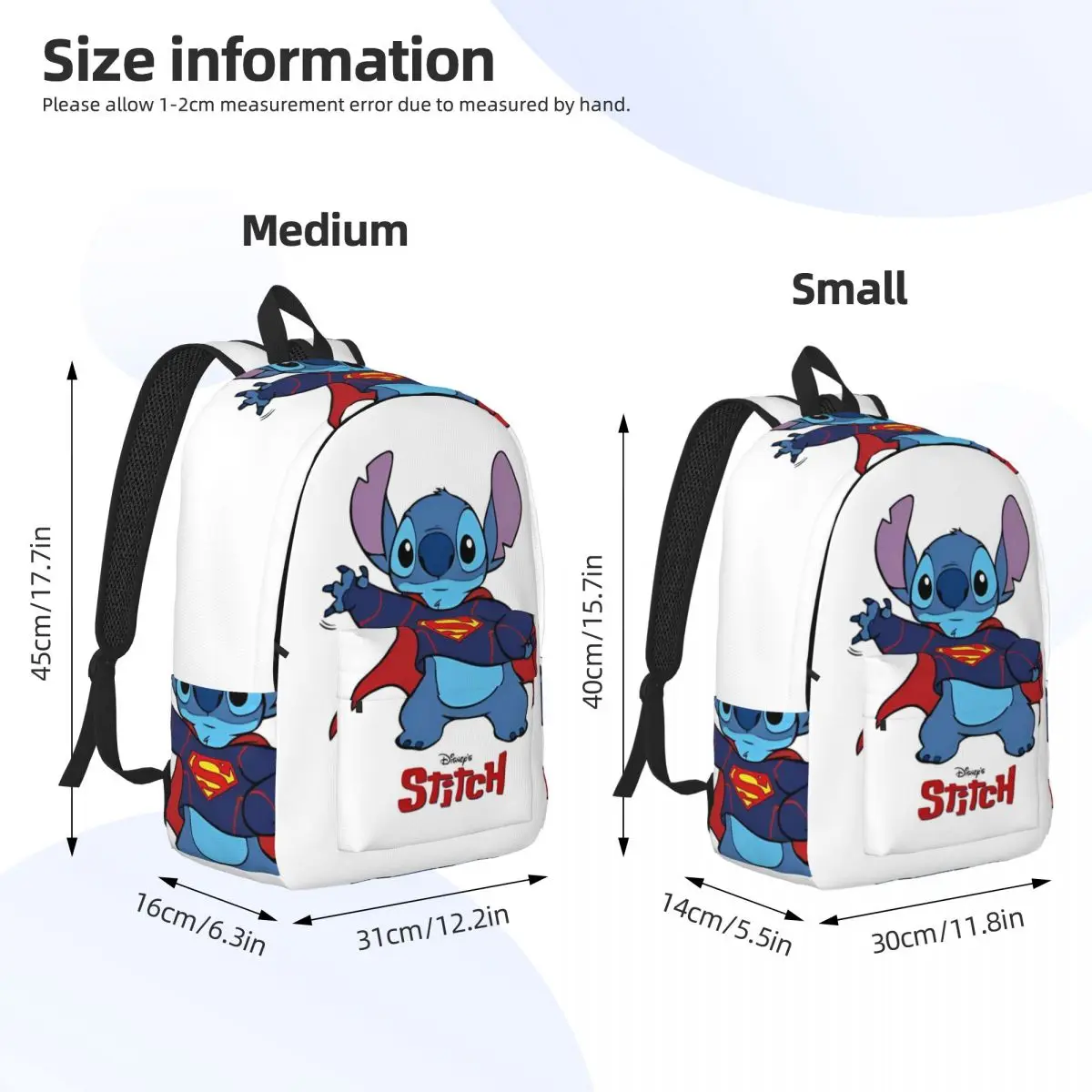 Mochila de Superman Stitch, mochila de viaje para estudiantes de escuela primaria y secundaria, bonita mochila de dibujos animados para adolescentes