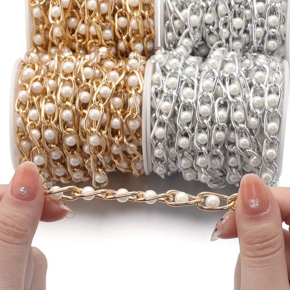 5 Yards/Roll Aluminum Pearl Chains Gold Silver Color Wide Link Chain for Jewelry Making Clothing Bag Chain Accessories Supplies