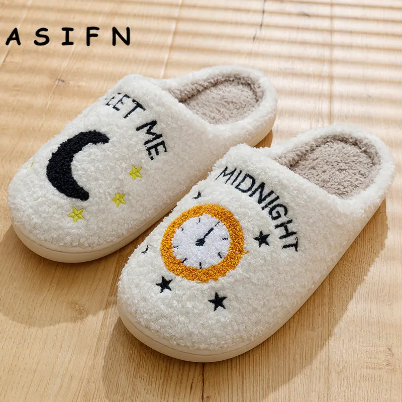 Winter Fashion Women\'s Slippers Cozy Comfort Meet Me At Midnight Slides Soft Sole Anti-slip Moon Houseshoes Fans Gift