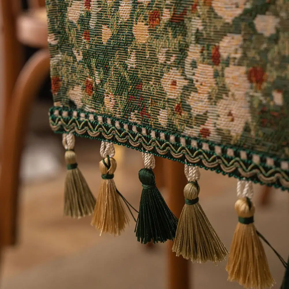

Long Thick Pastoral Flowers Table Cloth Retro Farmhouse Tea Table With Tassels Anti-Wear Dining Decor For Party Banquet