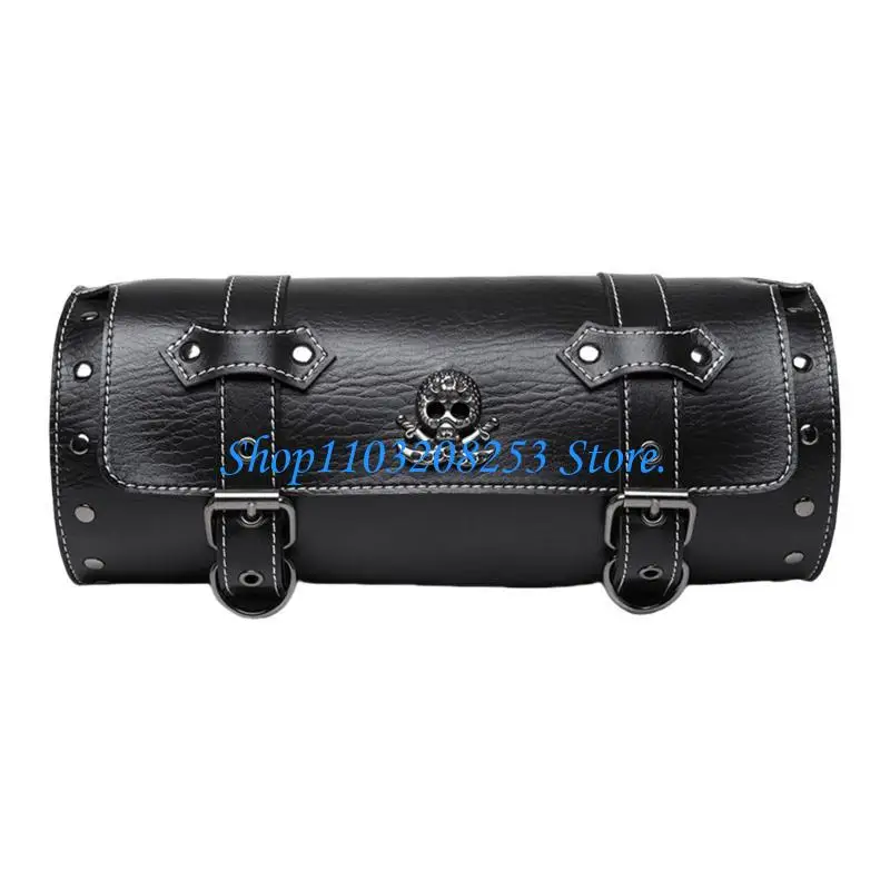 

R6FA Motorcycle Front Bag Vintage Tool Saddlebag Front Fork Handlebar Bag Skull Pattern PU Storage Motorbike Tool Bag