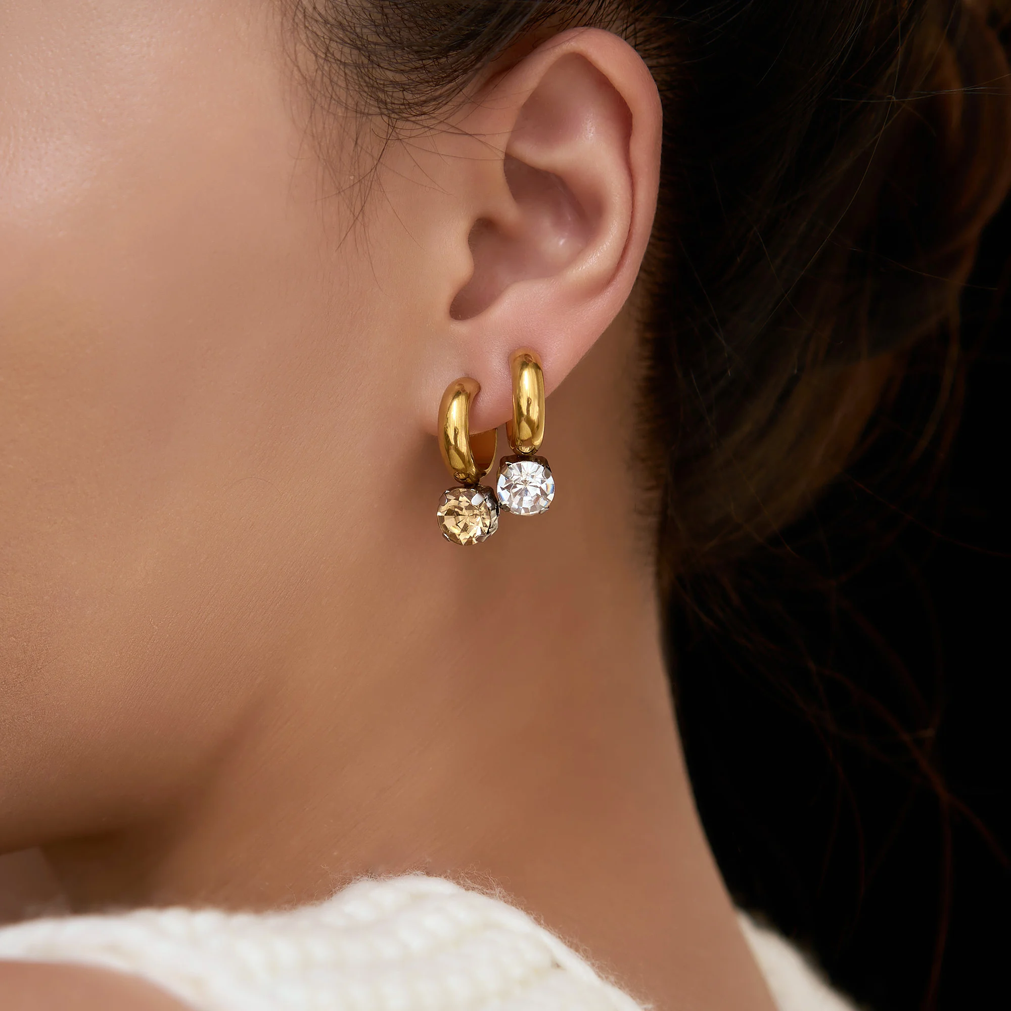 

DASEIN 18k Gold Plated Daily Clear Zircon Pendant Pearl Hoop Earrings Hypoallergenic Stainless Steel Minimalist Jewelry Women