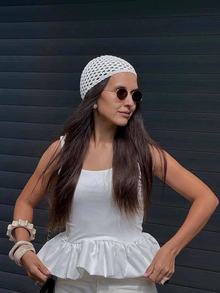 Square Neck Tank Tops For Women Sleeveless Backless Crop Top With Peplum Bubble Hem Summer Top Black White