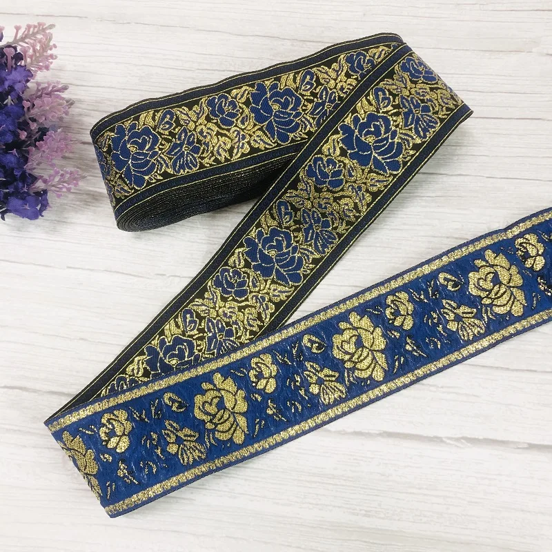 Wide 5 CM 10 Yards/lot Woven Jacquard Ribbon Flowers Pattern For Clothing Accessories CH-9292