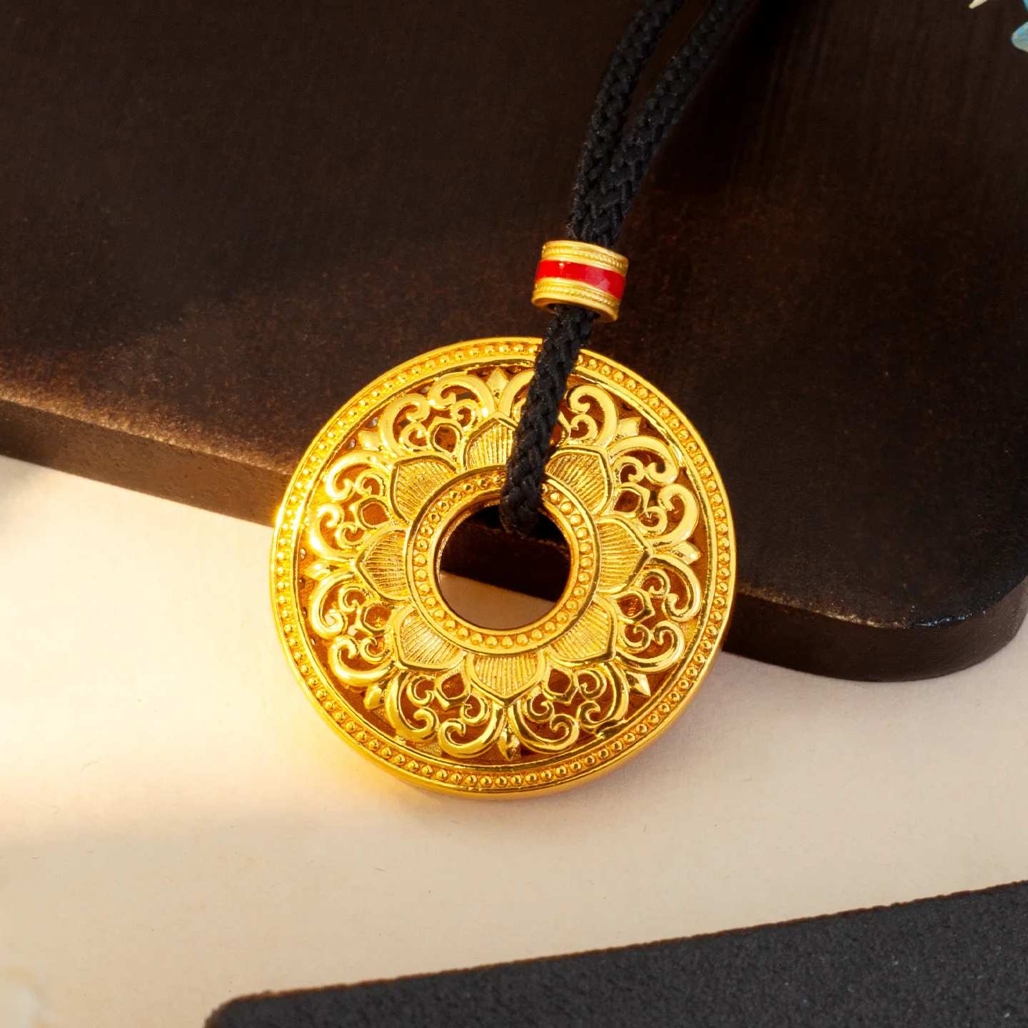 

Luxury 24K 9999 Pure Gold real gold Brushed Diamond Flower Ruyi Pendant Women's Necklace