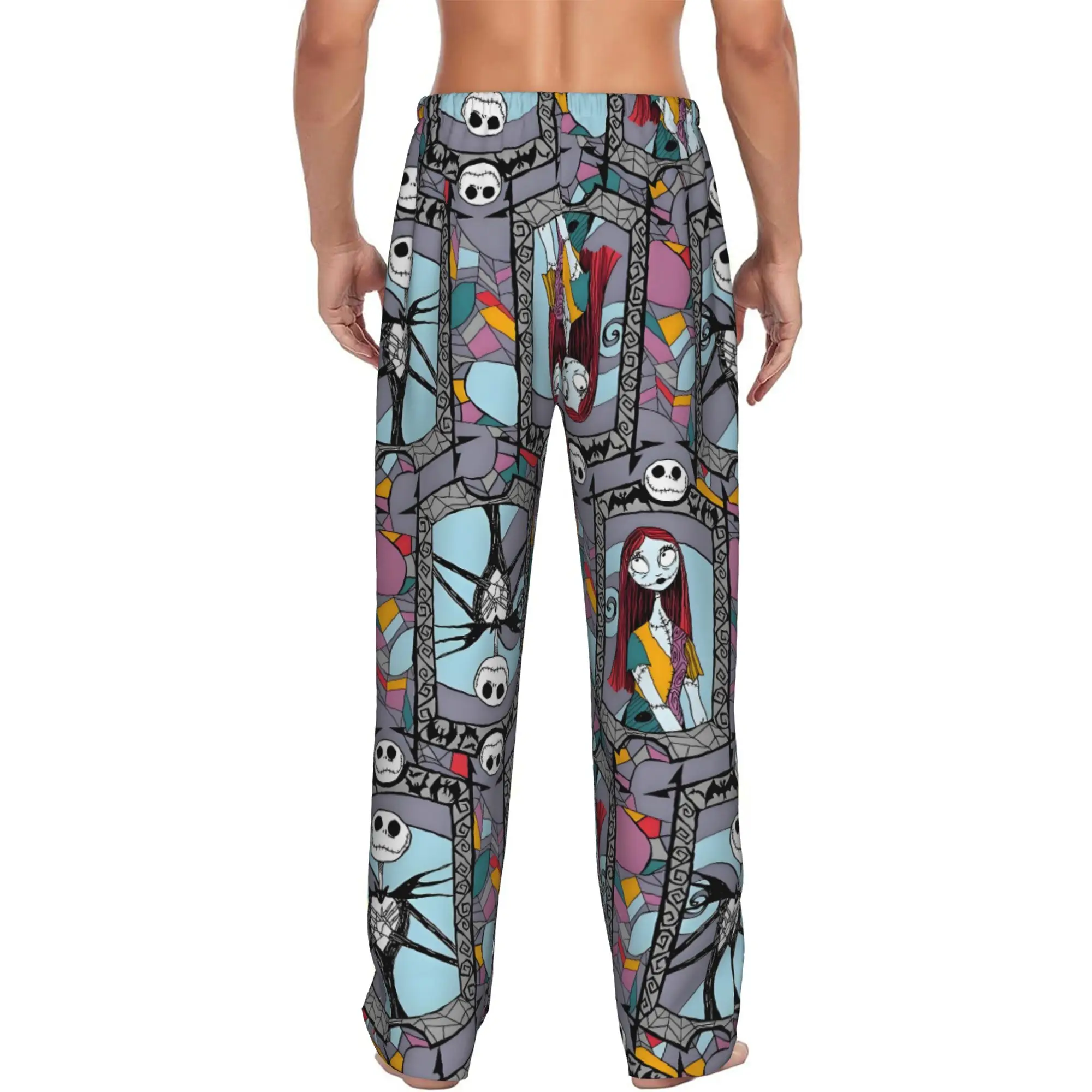 Custom Skellingtones Skull Pajama Pants Men's Halloween Cartoon Lounge Sleep Stretch Sleepwear Bottoms with Pockets