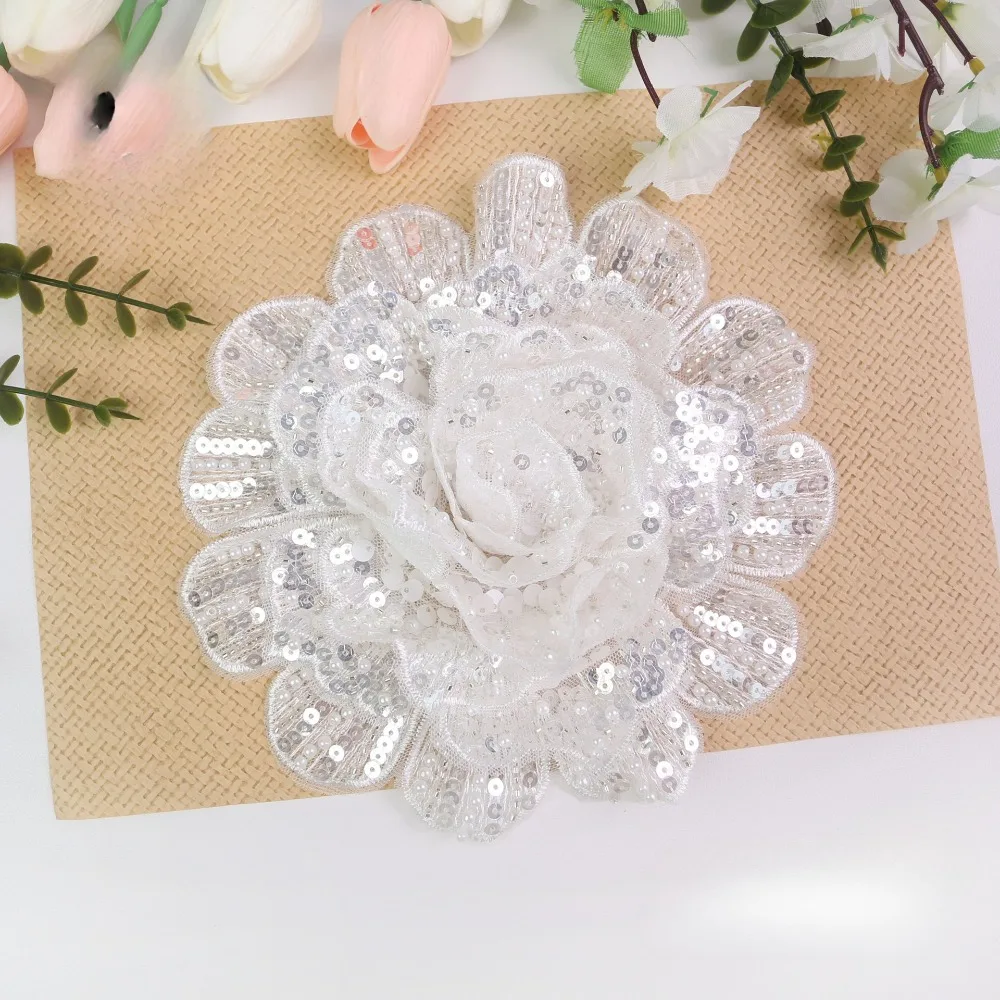 Shining Sunflower Multi Layer Beaded Glitter Large Plate Flower Brooch Home Textile Collar Mesh Accessories Stickers