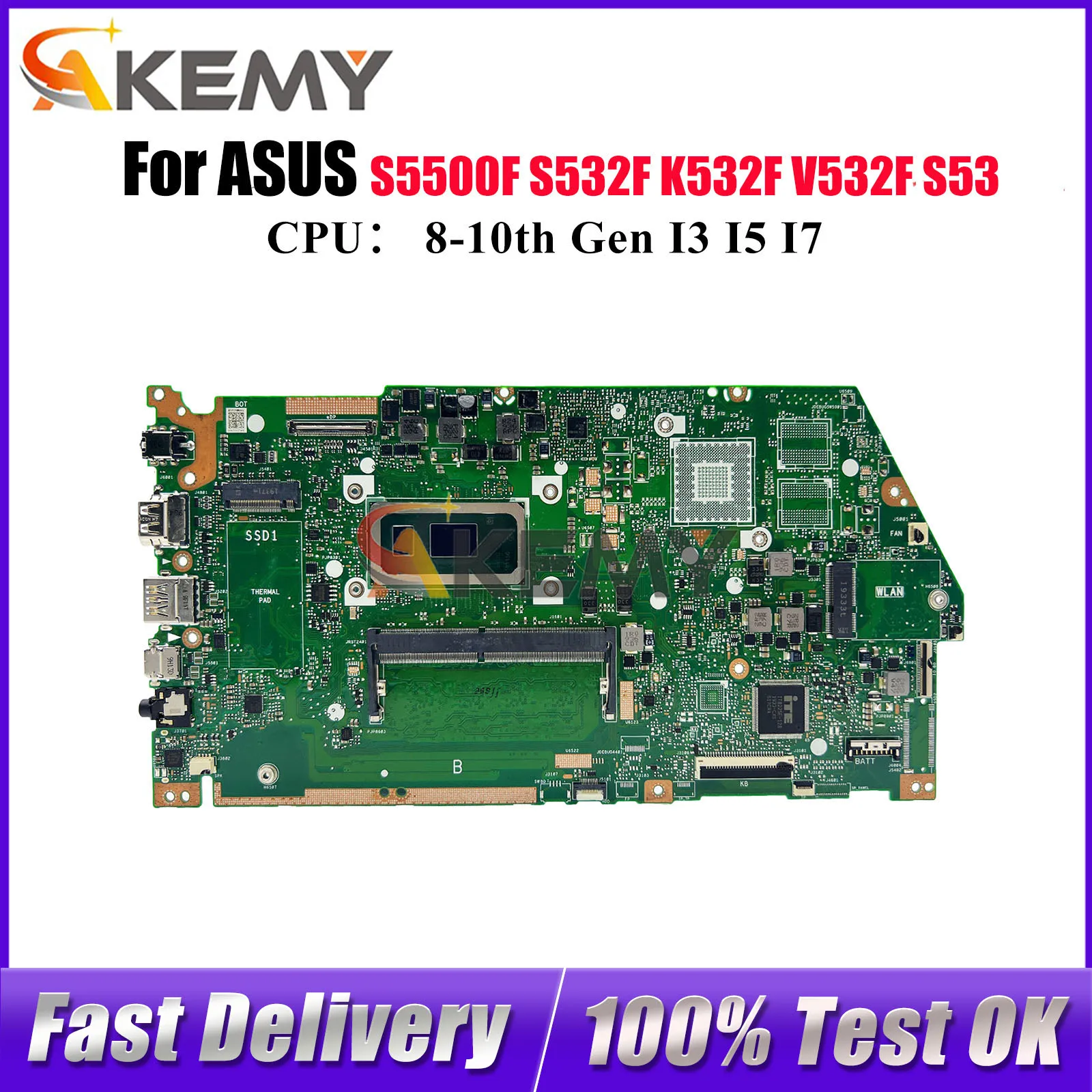

X532FA Laptop Motherboard For ASUS S531F S532F X532F S5500F V532F K532F X532FAC K531F X532FL X532FLC Mainboard With I3 I5 I7 CPU