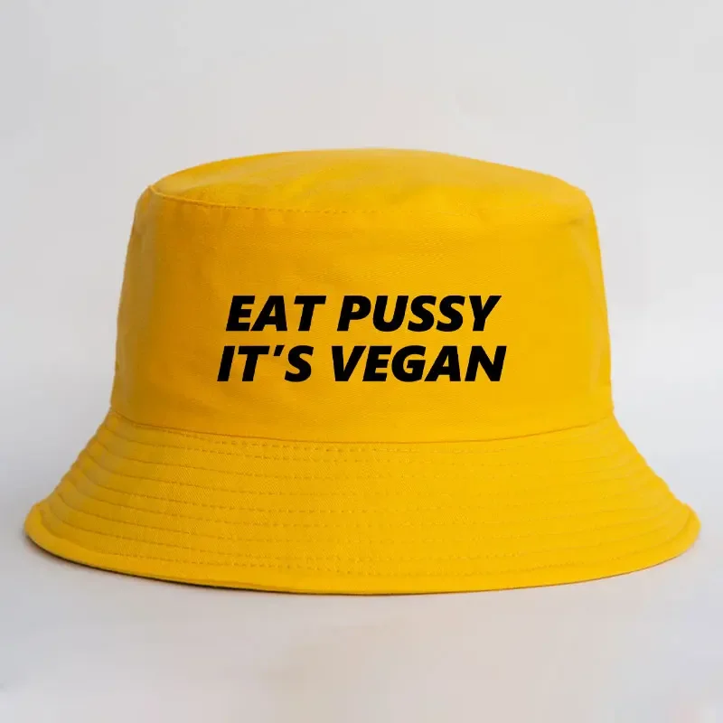 Eat Pussy Its Vegan Reversible Bucket Hat Bob Men Women Summer Sun Fisherman Cap Unisex Hip Hop Bob Adult Cotton Panama Hat