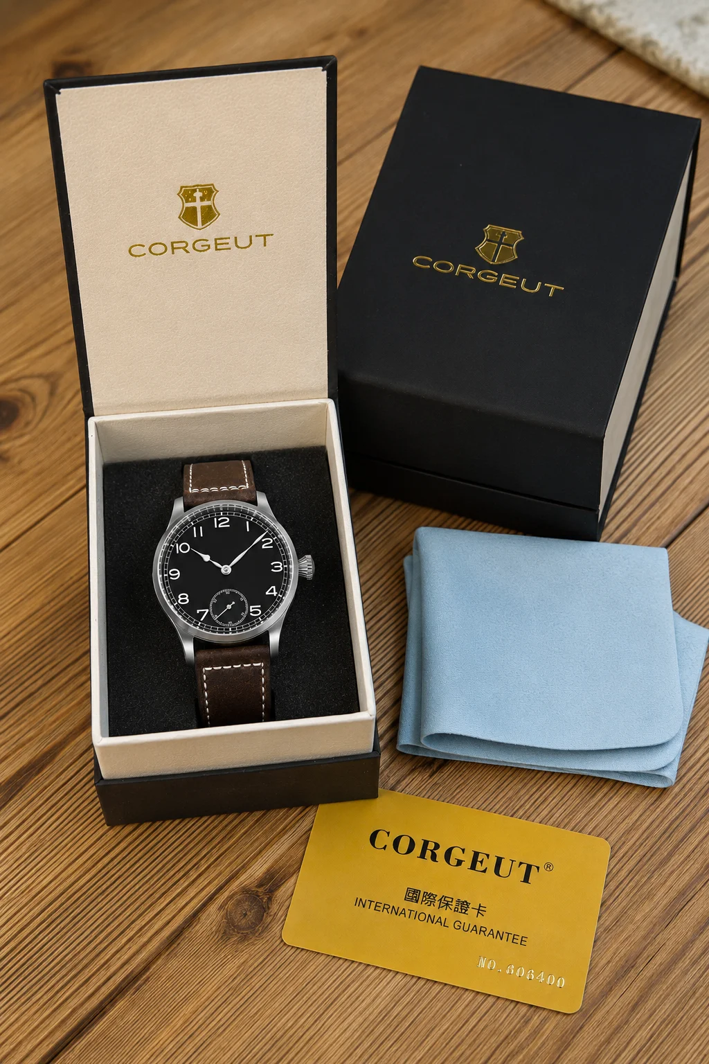 CORGEUT ST3621 Mechanische Handaufzugsuhr für Herren 42mm Saphirglas Vintage Pilotenuhr 316L Stahl Lederarmband Kleine Sekunde – Detail 10