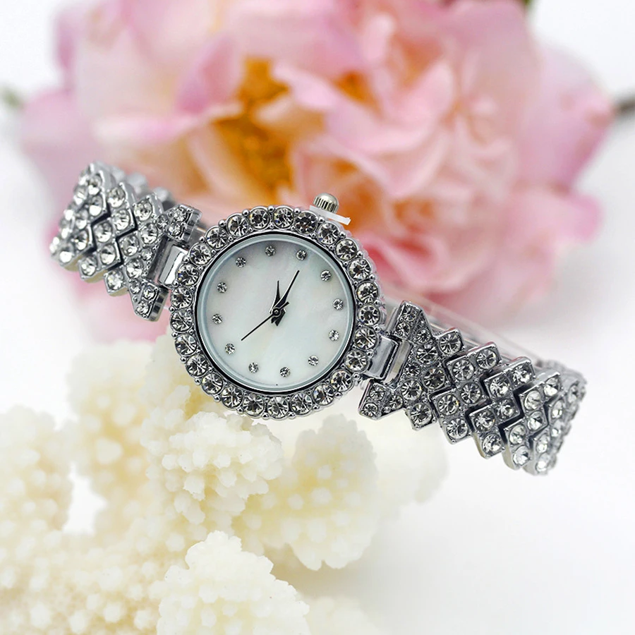 

New Fashion Jewelry Watches Ladies Luxurious Full Rhinestone Skysat Bracelet Table Women Dress Watches Girls Gift