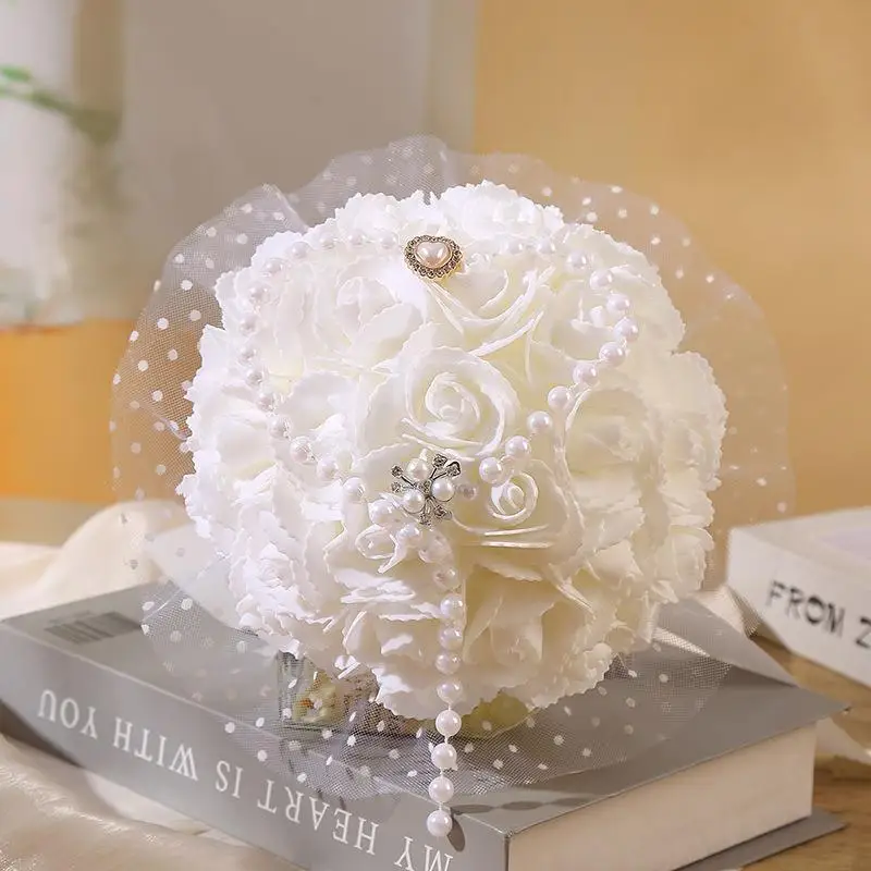 1 قطعة باقة الزفاف باقة الزفاف من باقات اليد الاصطناعية ورد من الأقمشة ورود للزينة مناسبة لحفل الزفاف SPH01