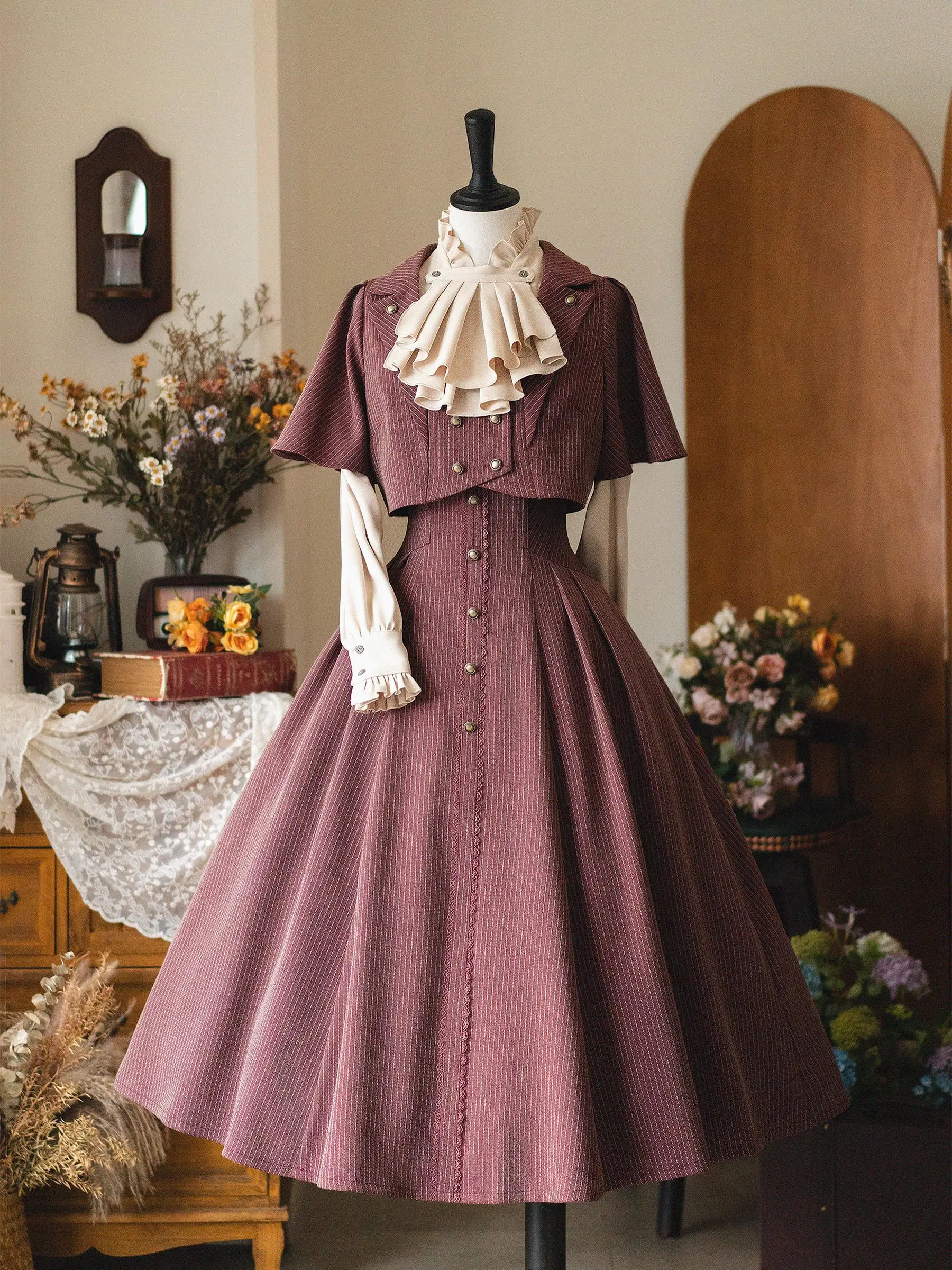 

Forest Closet Original Vintage f Skirt Blouse Little Jaet Ele Classical High Waist Stoing Suitable for Autumn And ...