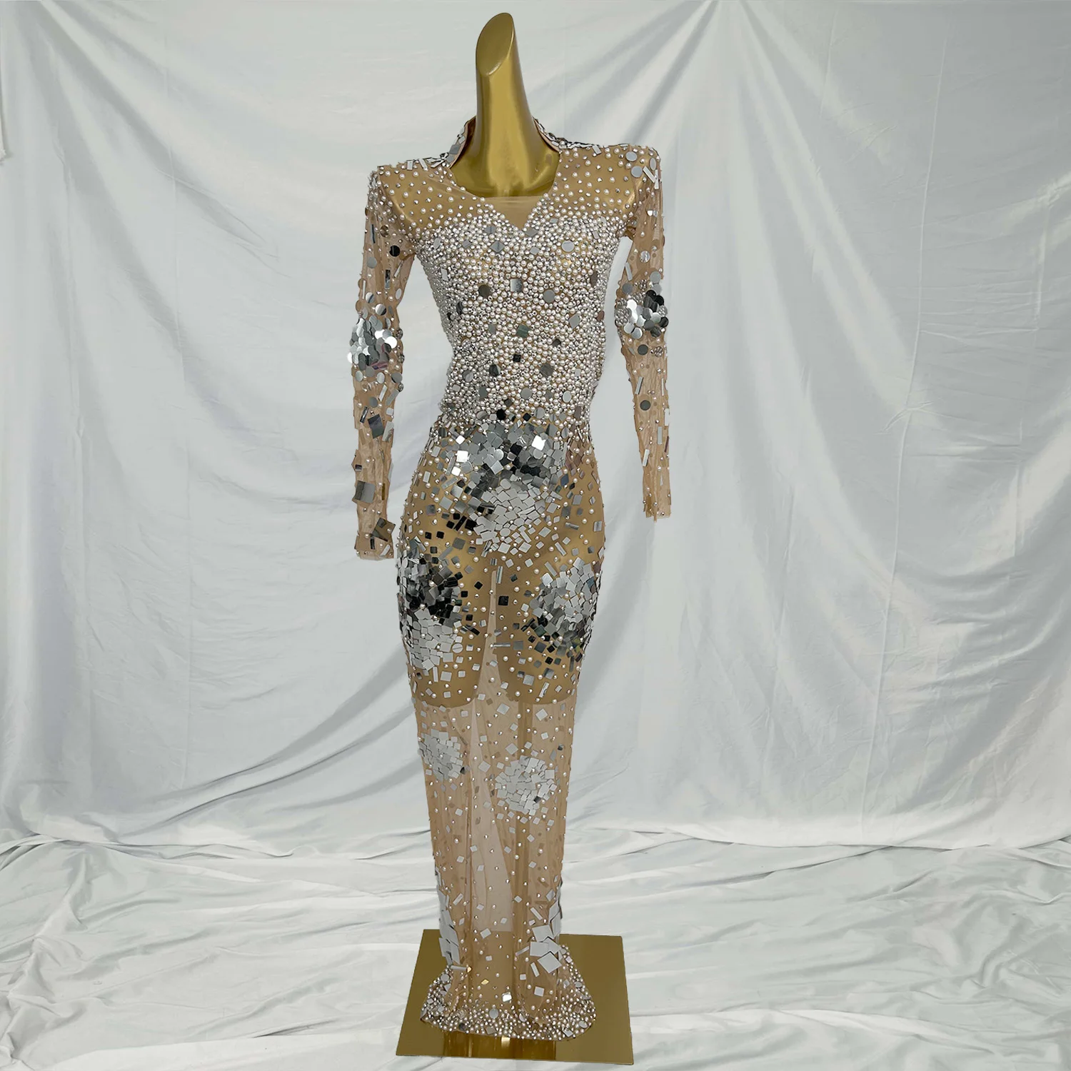 Guanghui lusso sexy specchi scintillanti maglia abito lungo donna festa di compleanno club celebra abito da ballo serale servizio fotografico usura