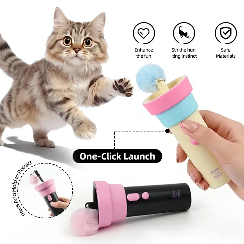 Electric Cat Teaser USB Rechargeable Cat Teaser Launcher Toy Retractable Rope Boredom Relief Interactive Cat Wand Smart Cat Toys