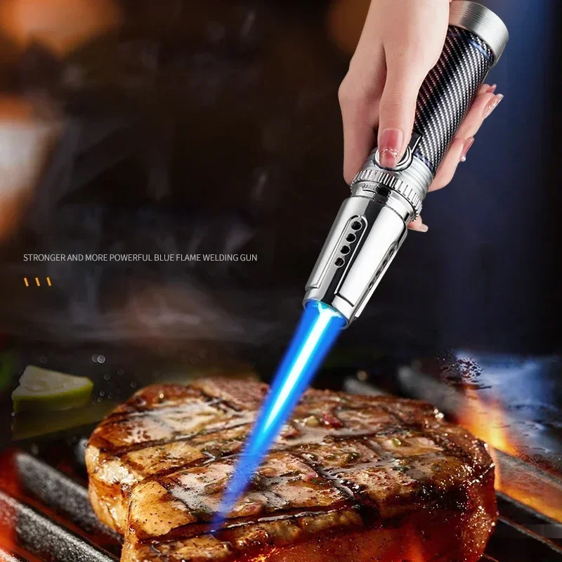 New 1300℃ Spray Gun Turbo Metal Blue Flame Gas Lighter Kitchen Cooking Smoking Accessories Windproof BBQ Cigar Lighters