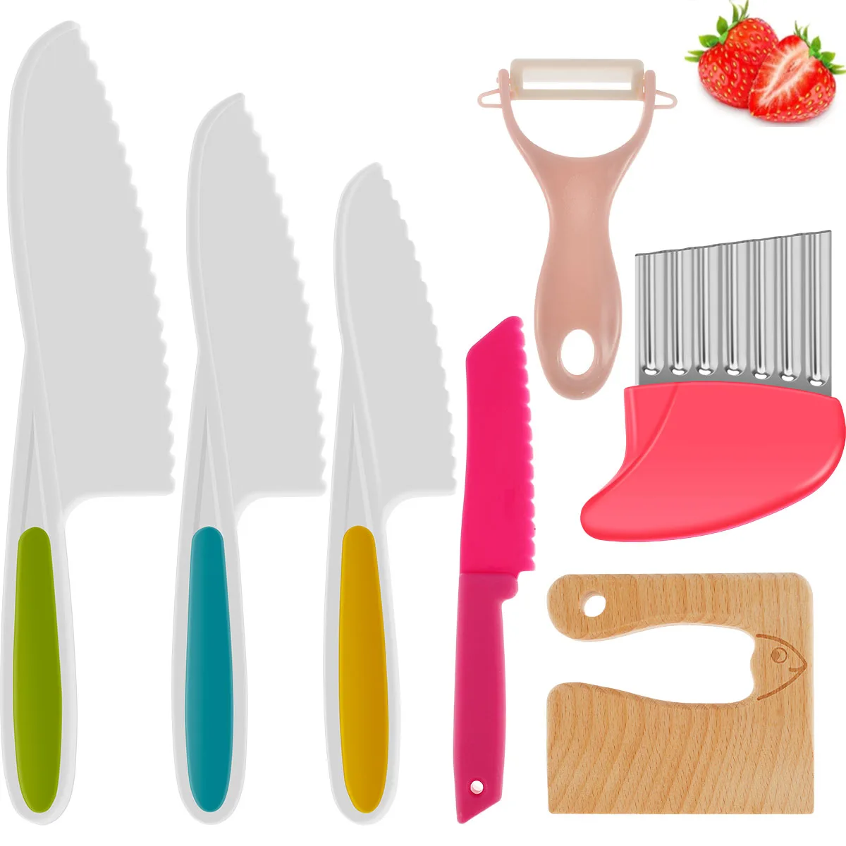 

Набор детских кухонных ножей, детский кухонный нож, кухонные инструменты Монтессори, безопасный пластиковый нож для приготовления пищи, фруктовый торт, салатный нож