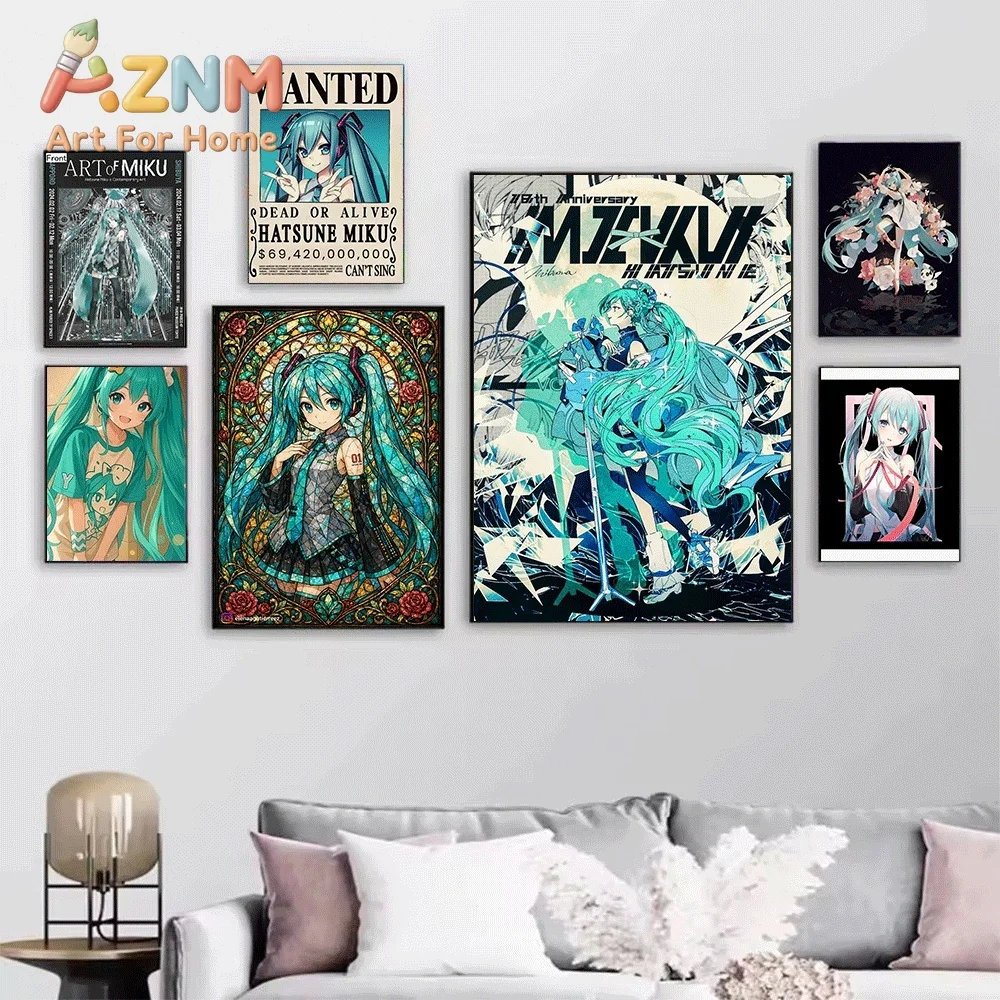 Hatsune Miku Chibi Project Mirai Nurse Stained Glass Wanted Collage Canvas Painting Unframed Anime Vocaloid Wall Art Poster fo