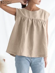 ZANZEA-blusa elegante sin mangas para mujer, Tops de gran tamaño a la moda para vacaciones y trabajo, chaleco informal liso para playa, Tops sin mangas para mujer