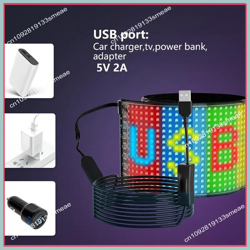 لوحة بكسل LED N94R، وحدة LED مرنة USB 5 فولت، شاشة عرض رسوم متحركة نصية تمرير RGB، تطبيق بلوتوث، 16X64 LED 9.2X37.2 سم متينة