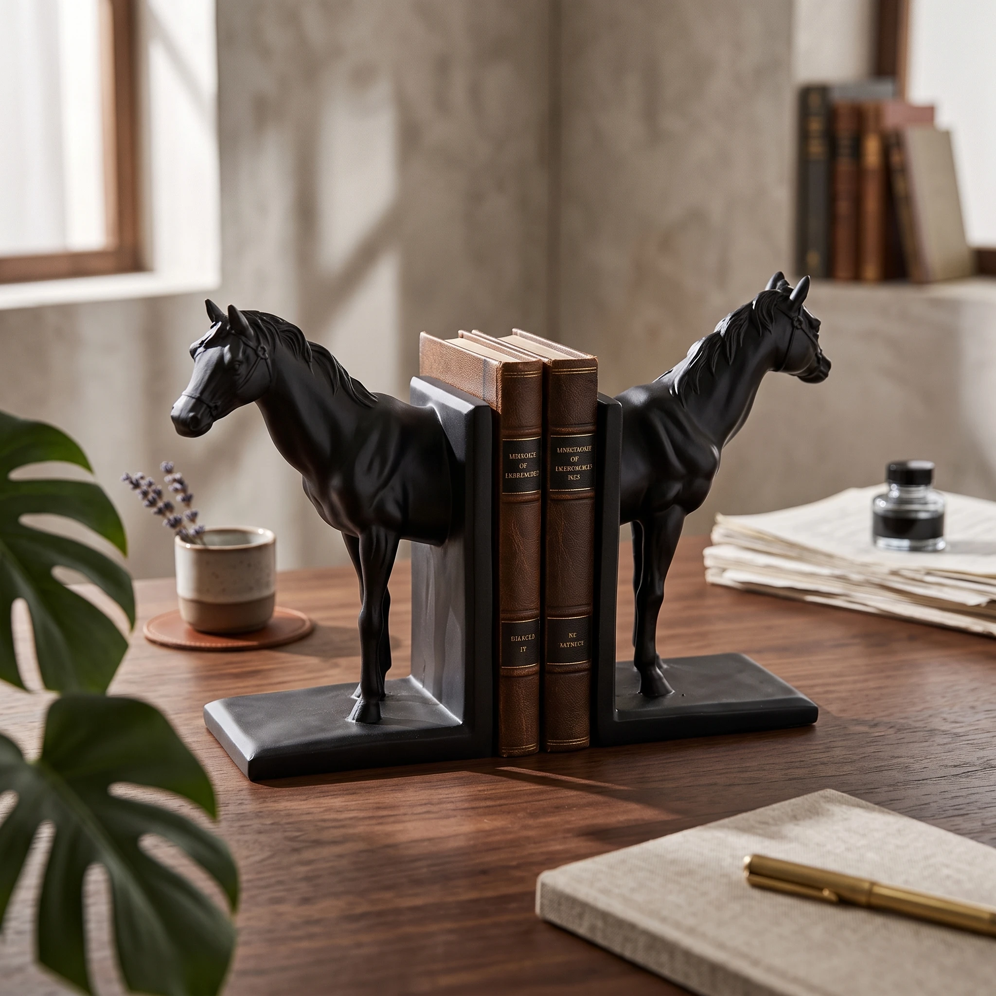 Horse Bookends Matte Sculpted Bookends Book Holders Functional Decor Compact for Bookshelf, Study