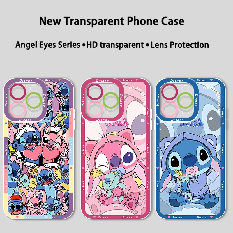 Cute Angel Stitch Couple Apple Case For iPhone 14 13 12 11 Mini XS XR X Pro MAX 8 7 6 Plus SE Angel Eyes Transparent Cover