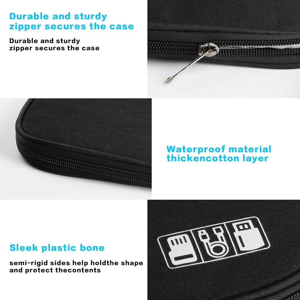 Waterproof Wear-resistant Black Data Cable Storage Bag Classified Storage Charging Cables Portable Storage Box for Power Banks