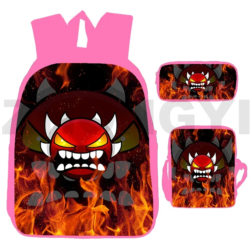 New 3D Game Angry Geometry Dash Backpacks Travel Casual Bags for Women 3 Pcs/Set Teens Girls Schoolbags Shoulder Bag Pencil Case