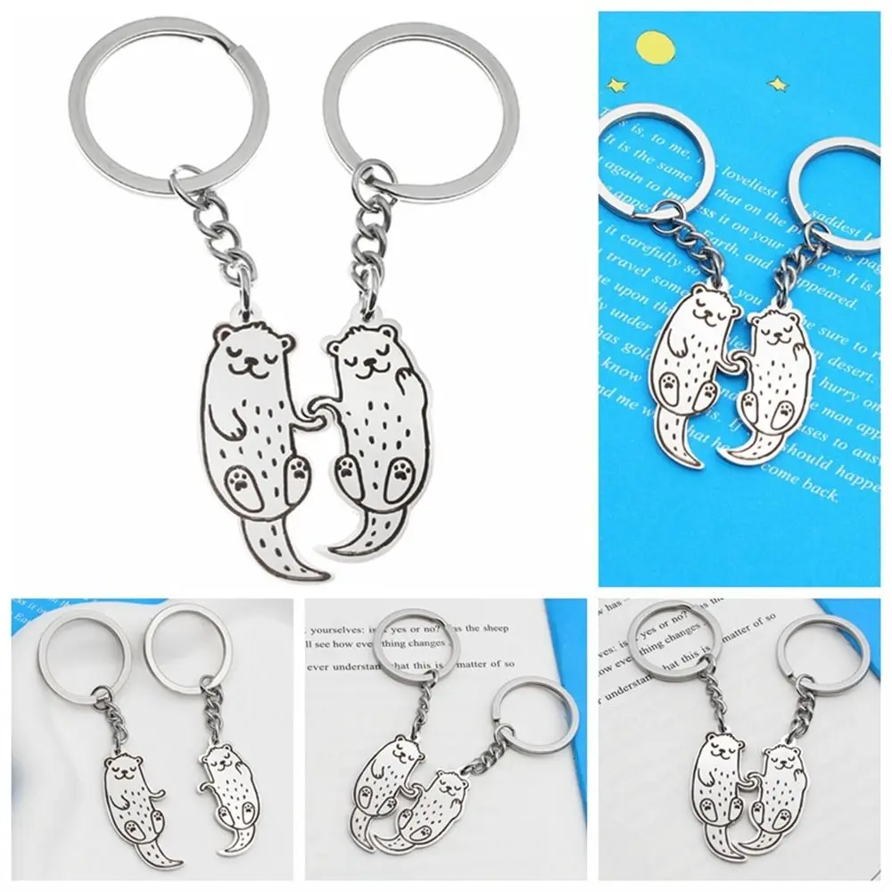 Creativity Stainless Steel Otters Keychains Key Holder Bag Pendant Couple Key Ring Animal Cartoon Lover Keychain Best Friend