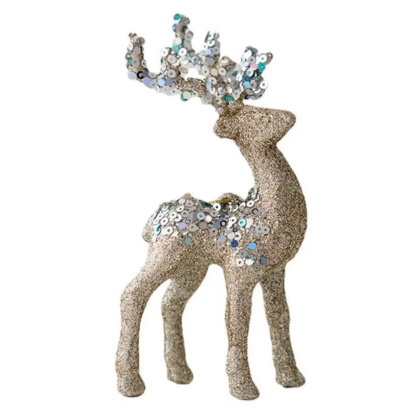 A59Z-Reindeer Figurines Glitter Flocked Christmas Decor Desktop Holiday Sculpture For Collectors Photography Homeliving
