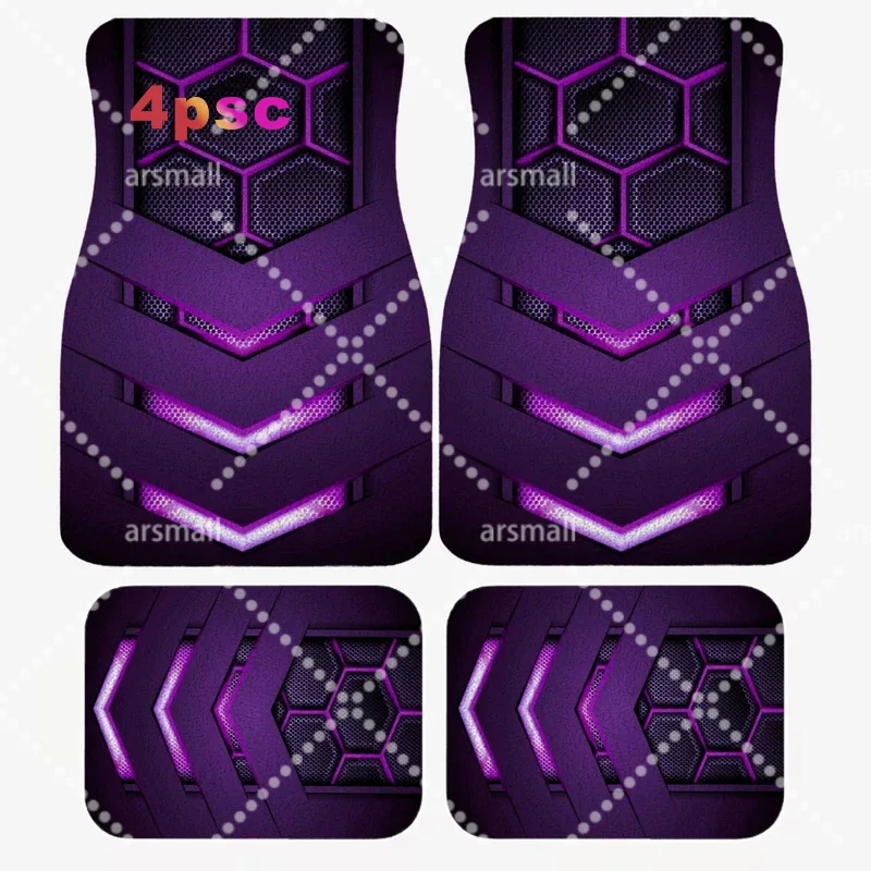 4pcs Purple Hexagon Pattern Car Floor Mats | Crystal Velvet Material, Universally Applicable For SUVs, Sedans, And Minivans, Pro
