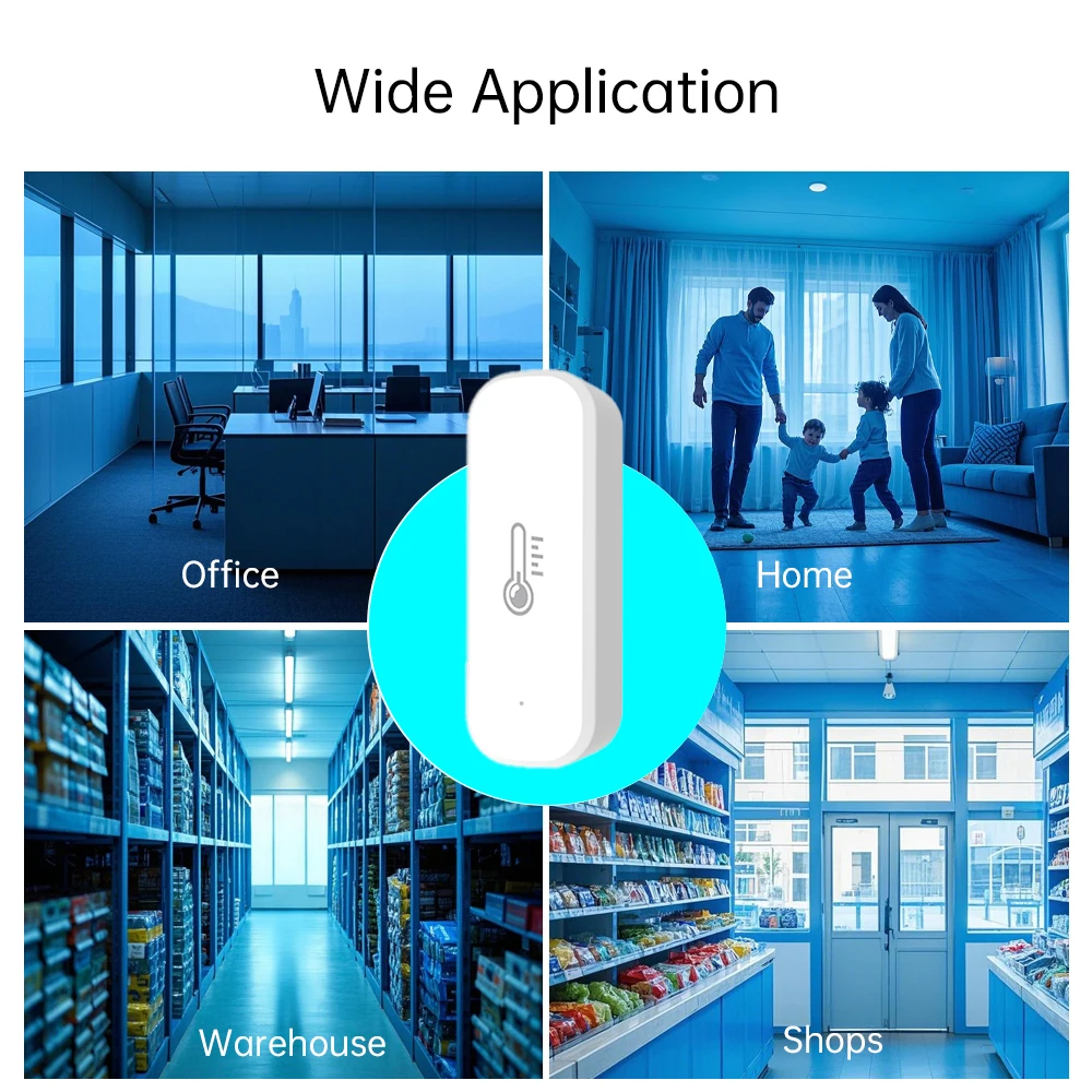 Tuya Smart WiFi Hygrometer Thermometer Real-Time Alerts Voice Alarm No Hub Required for Hotels Android Operating System Battery