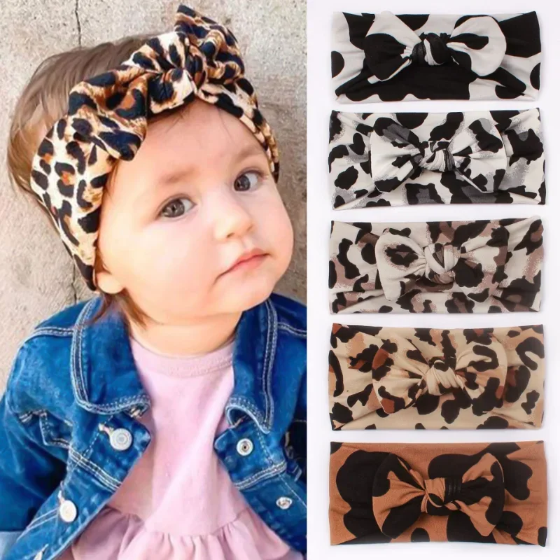 New Baby Headband Leopard Print Children\'s Wide Edge Traceless Bowknot Headbands Baby Hair Bands Headwraps for Babies 0-3 Years