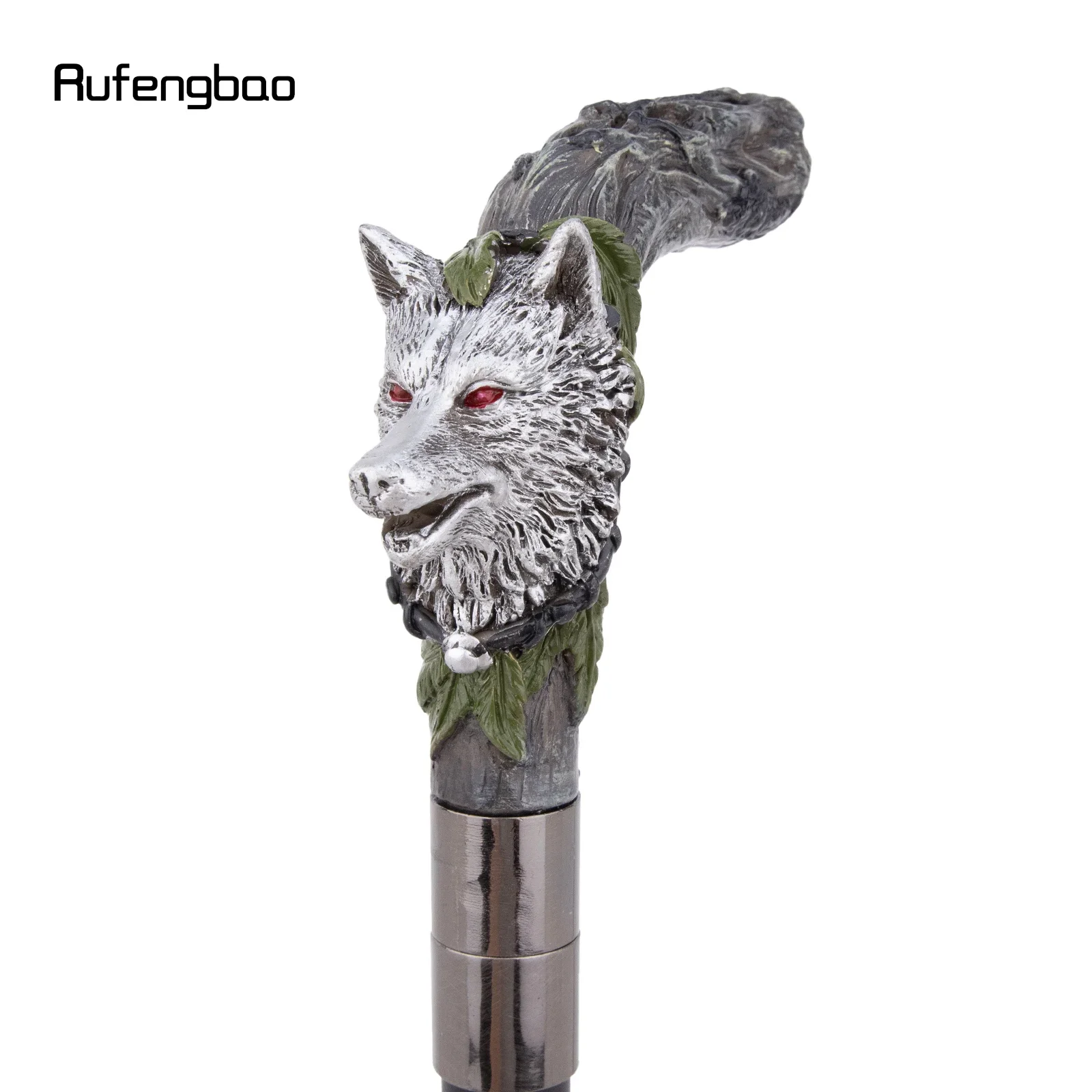 Silver Resin Wolf Head Tree Root Walking Cane Stick for Cosplay Everyday Use with Deluxe Box 93cm Performance Stage Cane