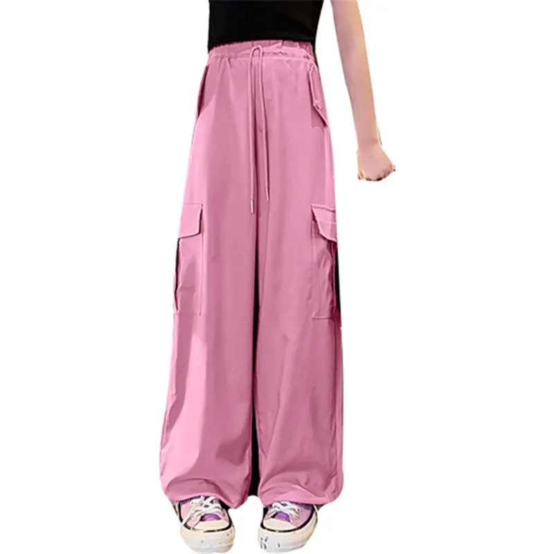 Fashion Teenage Girl Cargo Pants Summer Thin Pink Purple Khaki Child Trousers Casual Pants Children Sweatpants 10 12 14Years Old