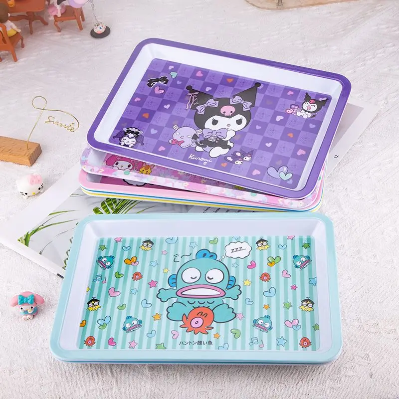 귀여운 헬로키티 접시 애니메이션 쿠로미 마이멜로디 어린이 과일 간식 접시 대형 직사각형 트레이 만화 미끄럼 방지 접시 신상품