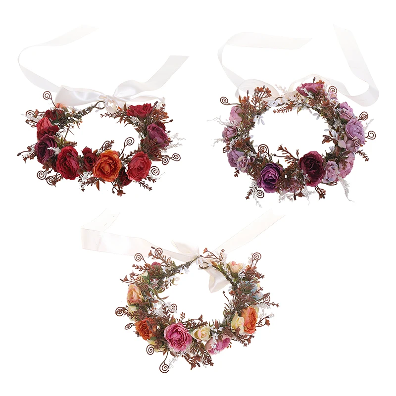 

20cm Hand-Woven Sweet Wind Flowers Dance Performance Adult Children Wearing Garlands Straw Bride Girl Headdress Accessories