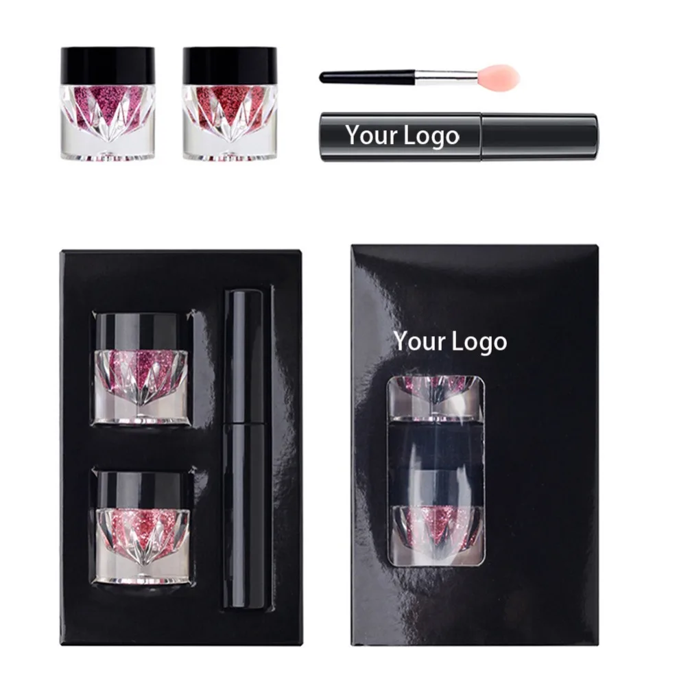 Private Label Vegan Makeup Kit With Custom Logo Wholesale Stage Performance Lip Gloss And Eye Shadow Glitter Adhesive Set
