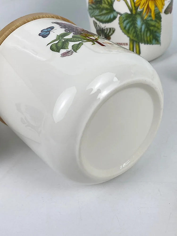 Portmerlin Ceramic Sealed Jar Countryside Floral Nuts Grains Covered Storage Tea Coffee Sugar Container Kitchen Storage Canister