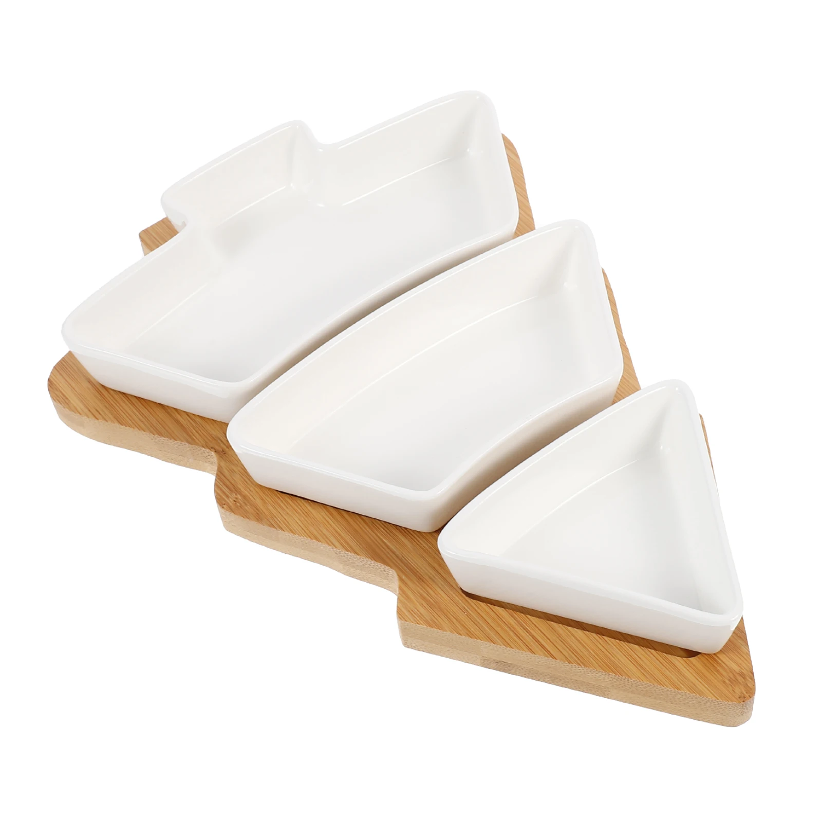 

Candies Ceramic Snack Platter Christmas Tree Tray Bamboo Dish Dessert Serving Plate Removable Washable Bamboo High