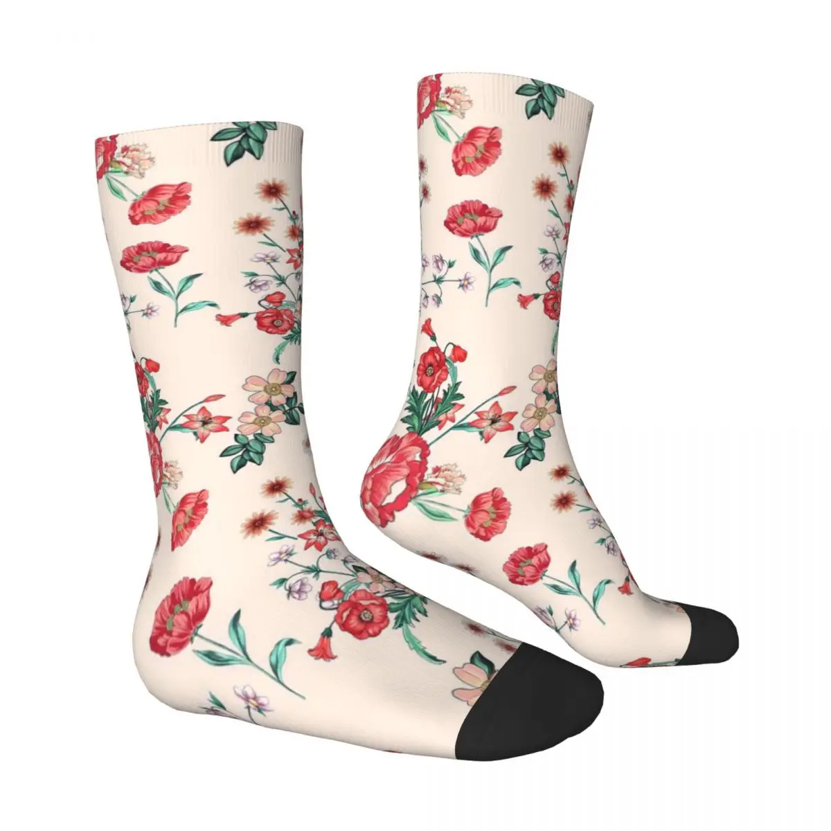 Vintage Flower Print Socks Red Floral Vintage Stockings Autumn Non Slip Women Men Socks Soft Custom Skateboard Socks