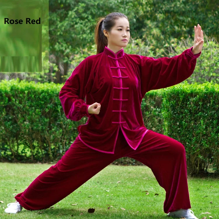 Men Women Tai Chi Costume Velvet Practice Long Sleeved Kung Fu Suit Martial Arts Shirt Pants Set