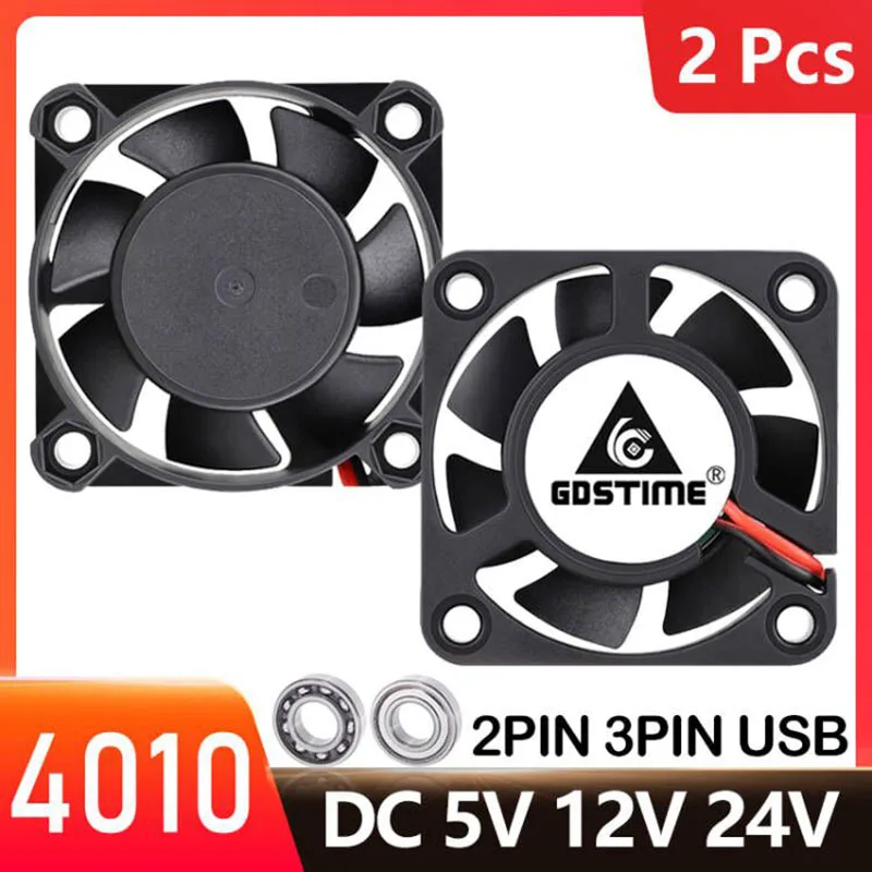 2 sztuki GDSTIME 40MM chłodnica DC 5V 12V 24V 40x40x10mm podwójna kulka Mini wentylator chłodzący 4010 wentylator osiowy 40MM do drukarki 3D, DVR,NAS chłodzenie