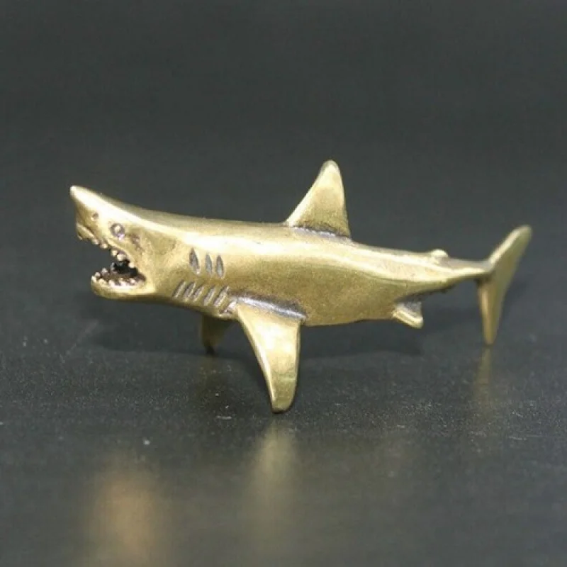 Brass Shark Figurine Statue Home Office Table Decoration Animal Figurines Toy##