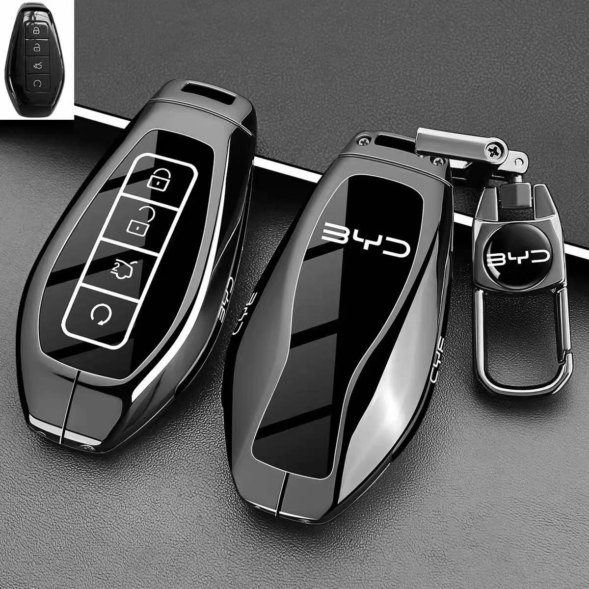 Zinc Alloy Car Key Case Cover Shell Protector Fob Holder for BYD Seal 08 EV DMI 2026 Accessories Keybag Keychain